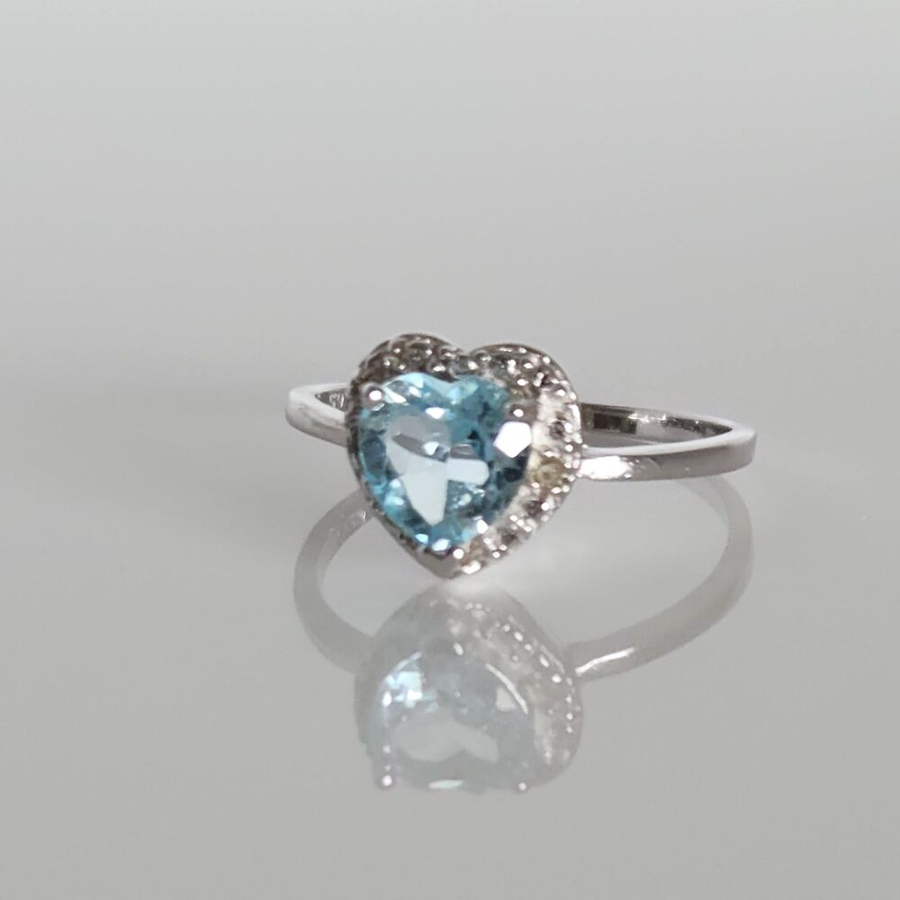 Blue Topaz Heart Ring 1 Carat Size 7.75